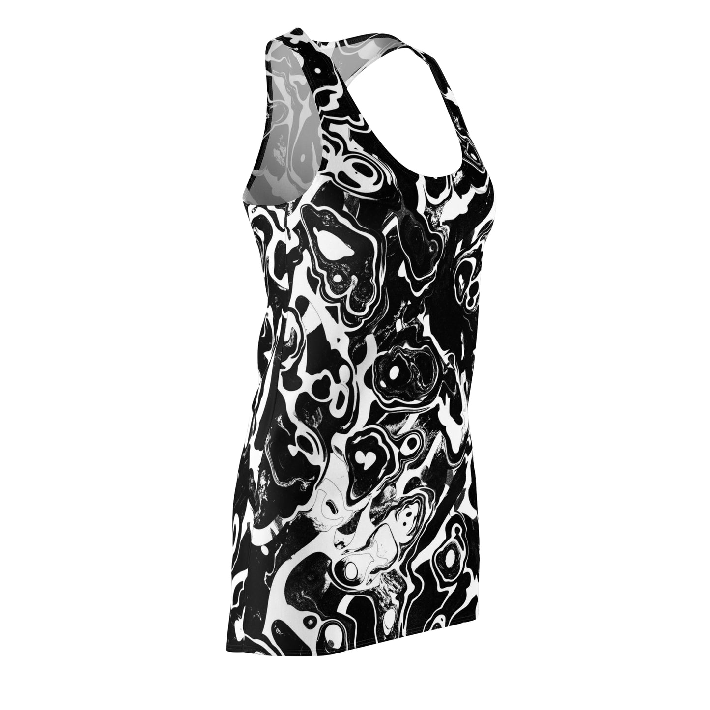 Black abstract Women's Cut & Sew Racerback Dress (AOP)