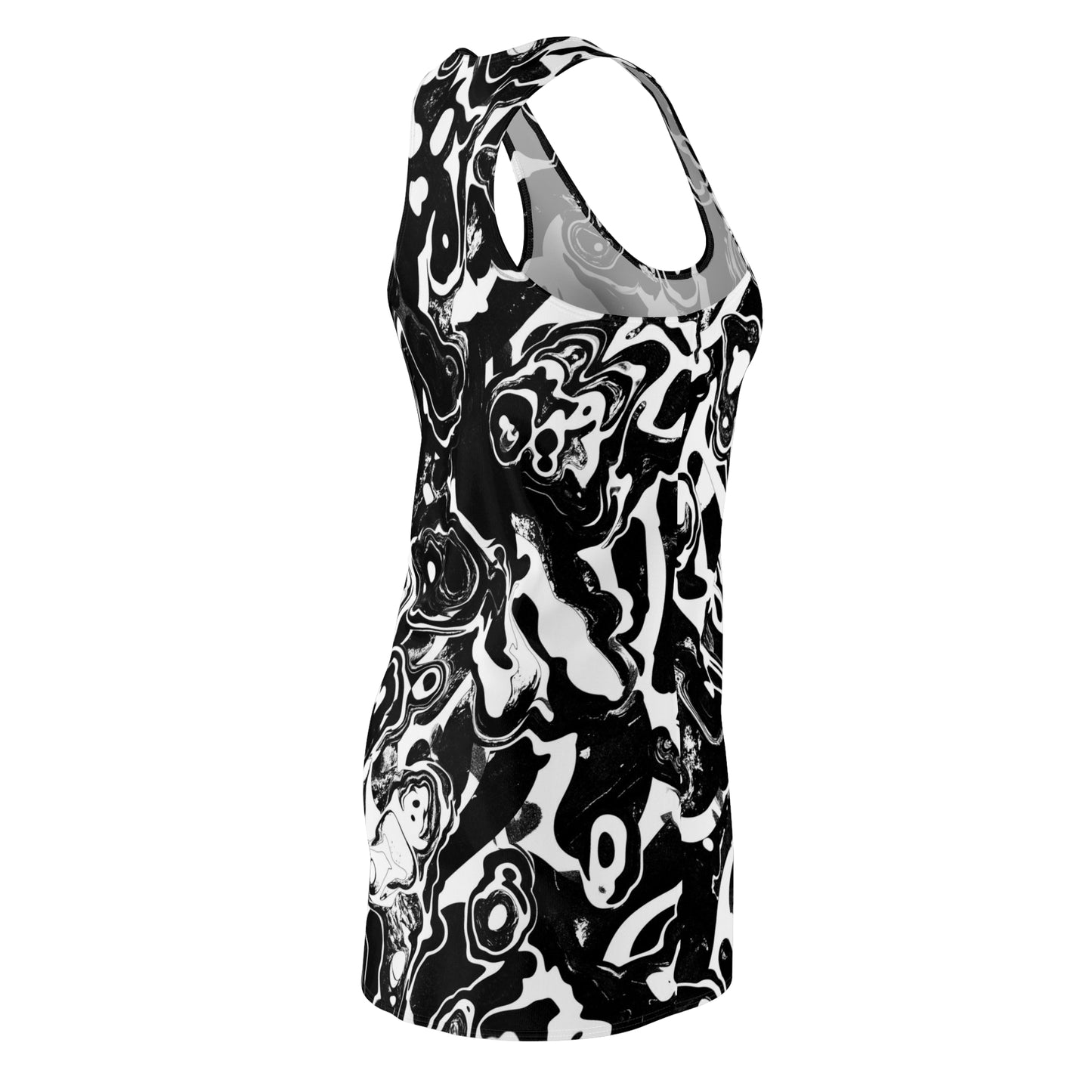 Black abstract Women's Cut & Sew Racerback Dress (AOP)