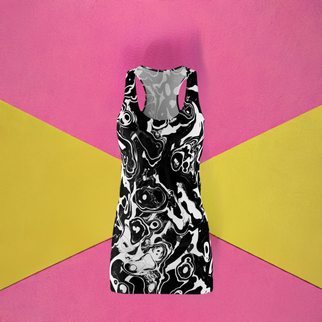 Black abstract Women's Cut & Sew Racerback Dress (AOP)