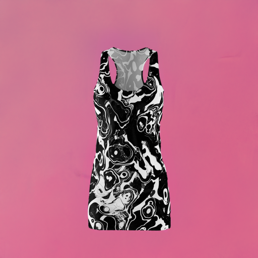 Black abstract Women's Cut & Sew Racerback Dress (AOP)