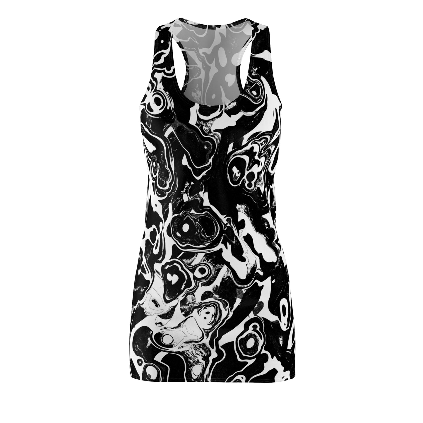 Black abstract Women's Cut & Sew Racerback Dress (AOP)