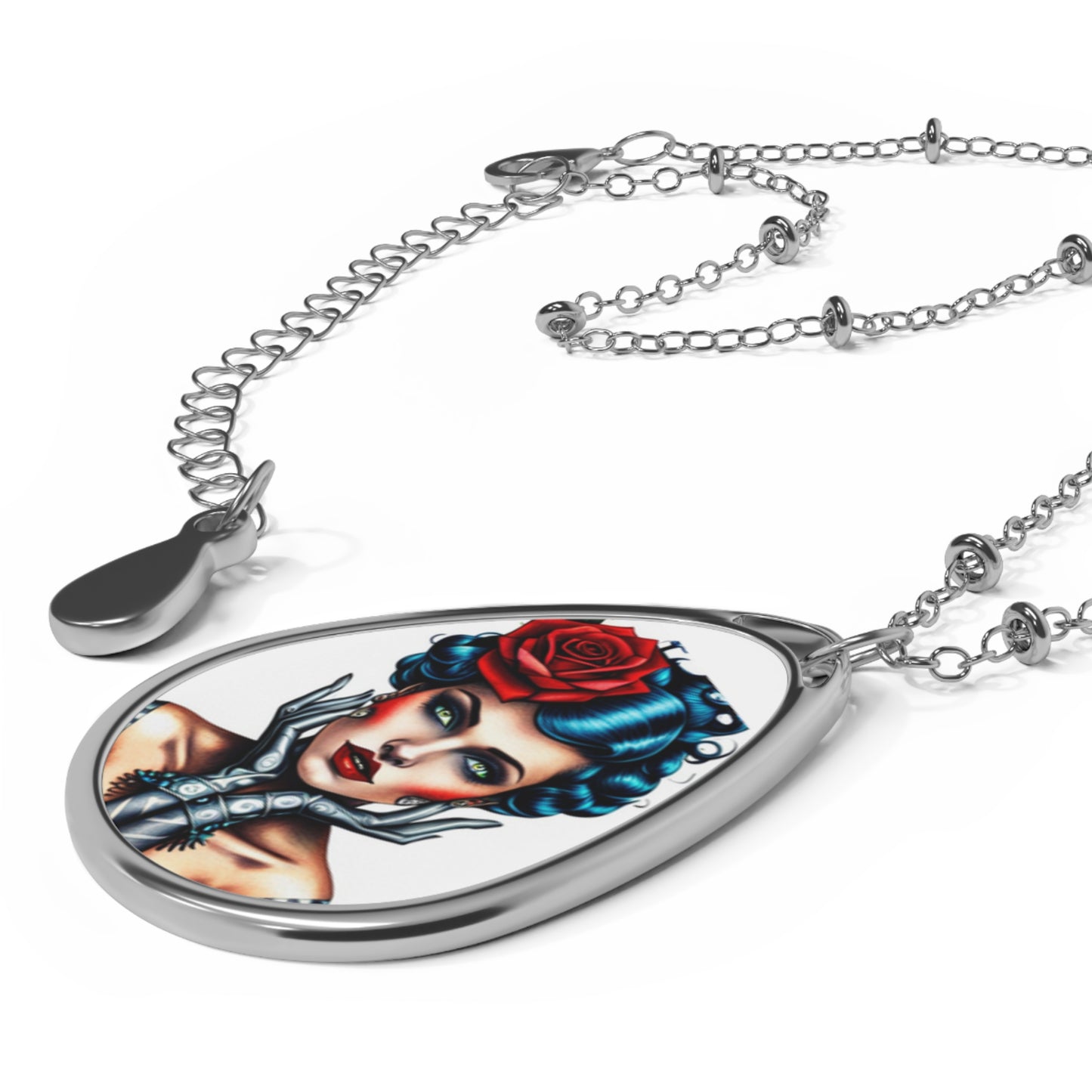 Steam punk woman Oval Necklace