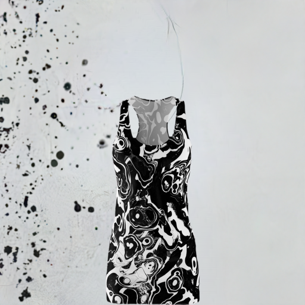Black abstract Women's Cut & Sew Racerback Dress (AOP)