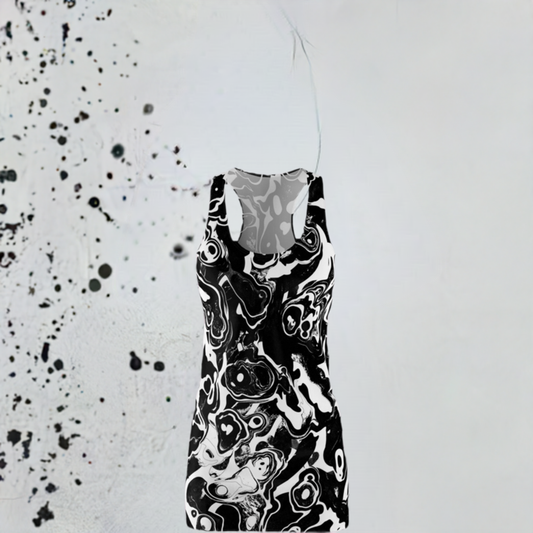Black abstract Women's Cut & Sew Racerback Dress (AOP)
