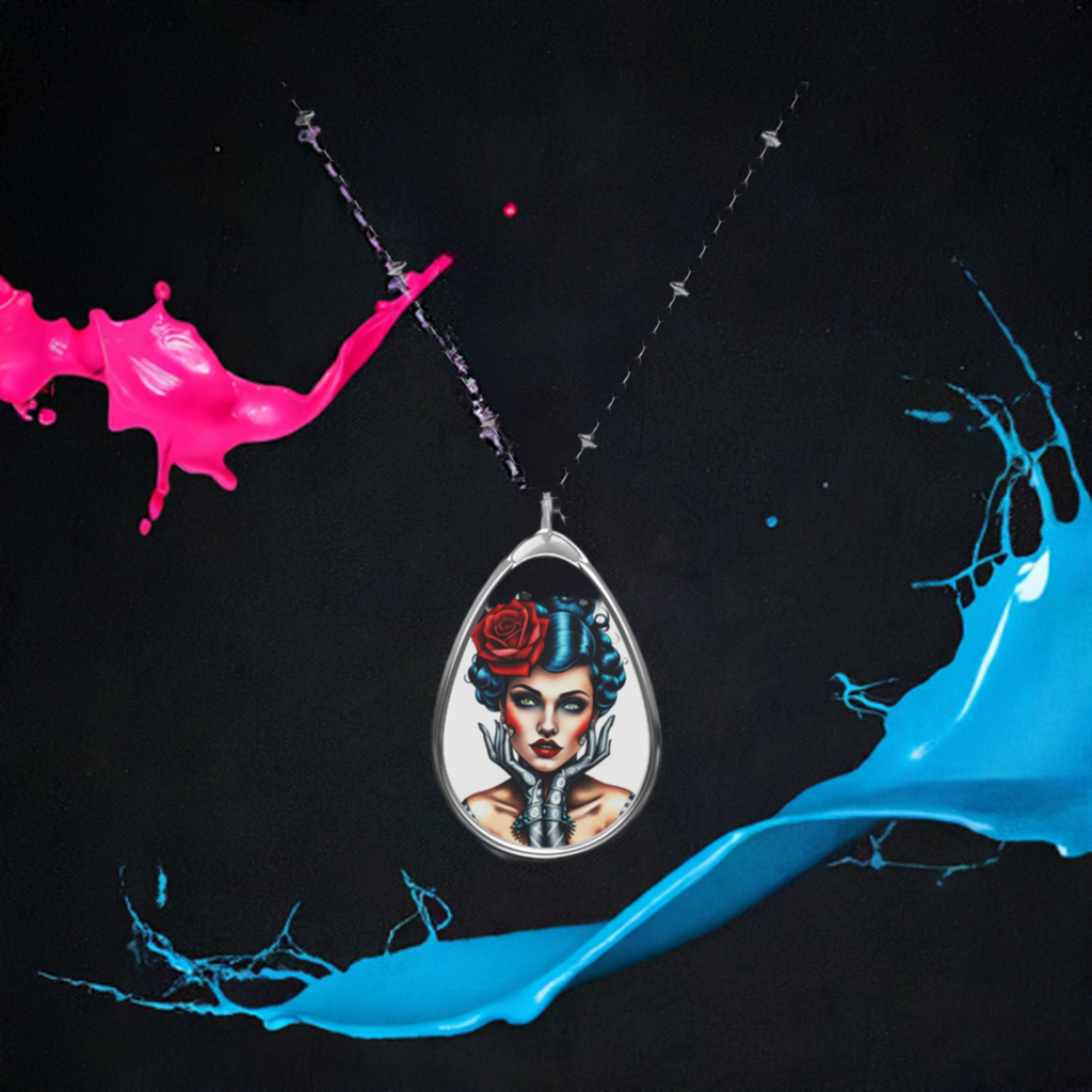 Steam punk woman Oval Necklace